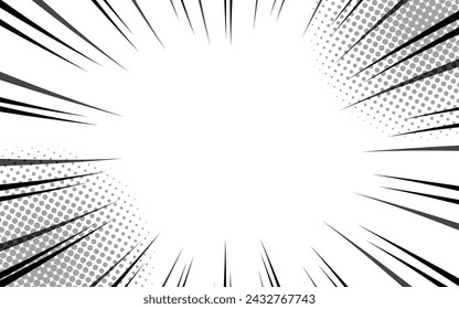 Comic book action lines background. Manga speed frames, superhero action. Black and white vector retro illustration