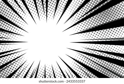 Comic book action lines background. Manga speed frames, superhero action. Black and white vector retro illustration
