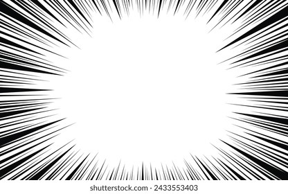 Comic book action lines background. Manga speed frames, superhero action. Black and white vector retro illustration