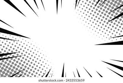 Comic book action lines background. Manga speed frames, superhero action. Black and white vector retro illustration