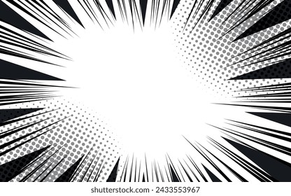 Comic book action lines background. Manga speed frames, superhero action. Black and white vector retro illustration