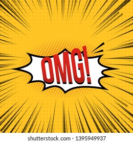 Comic book action lines, OMG. Yellow pop art background speed lines halftone dots with high quality.