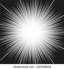 Comic book action lines. Speed lines Manga frame. Cartoon background. Black and white vector retro illustration