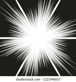 Comic book action lines. Speed lines Manga frame. Cartoon background. Black and white vector retro illustration