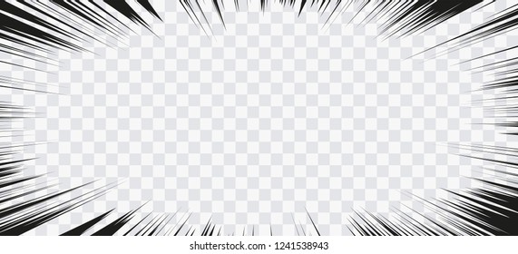 Comic Book Action Lines. Speed Lines Manga Frame. Cartoon Background. Black And White Vector Retro Illustration