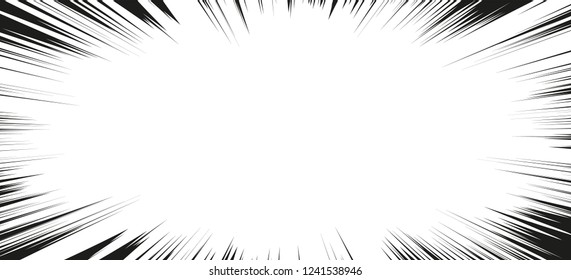 Comic book action lines. Speed lines Manga frame. Cartoon background. Black and white vector retro illustration