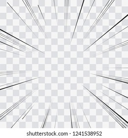 Comic book action lines. Speed lines Manga frame. Cartoon background. Black and white vector retro illustration