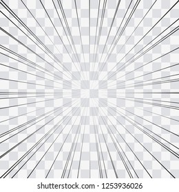 Comic book action lines. Speed lines Manga frame. Cartoon background. Black and white vector retro illustration