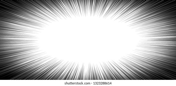 Comic book action lines. Speed lines Manga frame. Cartoon background. Black and white vector retro illustration