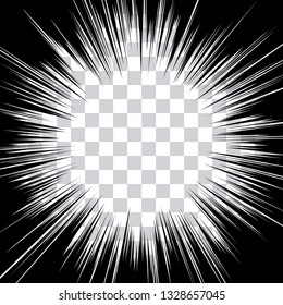 Comic book action lines. Speed lines Manga frame. Cartoon background. Black and white vector retro illustration on transparent background