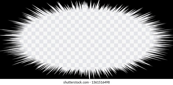 Comic book action lines. Speed lines Manga frame. Cartoon background. Black and white vector retro illustration on transparent background