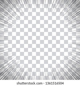 Comic book action lines. Speed lines Manga frame. Cartoon background. Black and white vector retro illustration on transparent background