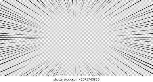 Comic book action lines. Speed lines Manga frame. Cartoon background. Black and white vector retro illustration