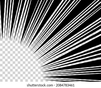 Líneas de acción de historietas. Líneas de velocidad Marco de manga. Fondo de la caricatura. Ilustración retro de vector blanco y negro sobre fondo transparente