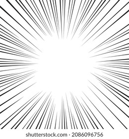 Comic book action lines. Speed lines Manga frame. Cartoon background. Black and white vector retro illustration