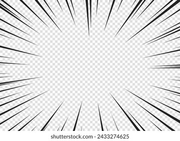 In: Comic Book Action Lines. In: Speed Lines Manga Frame. Cartoon-Hintergrund. Schwarz-Weiß Vektor Retro Illustration 10 eps.