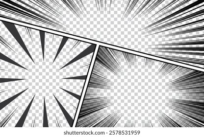 Comic book action lines. Speed ​​line Manga frame. Black and white vector retro illustration