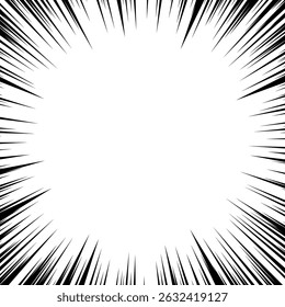 Comic book action lines. Speed lines Manga frame. Cartoon background. Black and white vector retro illustration.