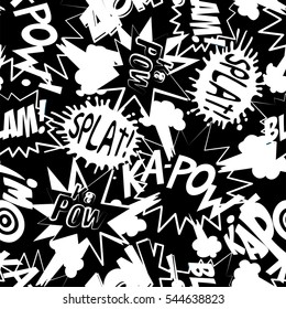 Comic book action words in a seamless pattern .