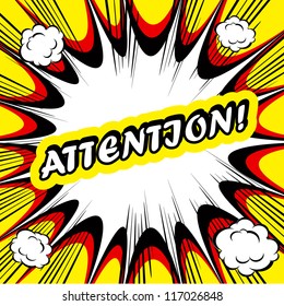 Comic book background Attention! sign Card Pop Art office stamp with the word Attention