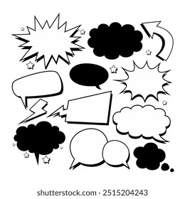 Comic-Hintergrund in schwarz-weißen Farben. Vektorgrafik mit Sprechblasen