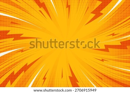 Comic book background with frame of swirl lightnings. Pop art cartoon radial rays. Abstract vector explosion effect backdrop with halftone manga graphic. Sunburst color wallpaper.