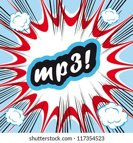 Comic book background MP3! concept or conceptual cute MP text on pop art background for your designs or presentations