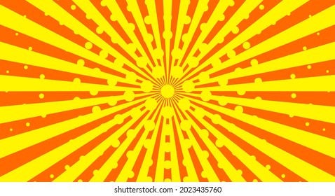 Comic book background in pop art style. Retro sun rays, sunbeams, Halftone texture, vintage dotted background. Flat vector illustration.