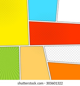 Comicbuch-Hintergrund, Pop-Art-Stil. Farbige Vektorgrafik. Helle Comics