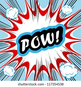 Comic book background POW! concept or conceptual cute POW text on pop art background for your designs or presentations
