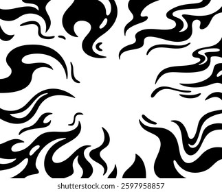 Comic book backgrounds. Fantastic fire flames frame. Hand drawn smoke effect. Manga black and white cartoon frame. Hero comic page. Explosion action. Vector illustration.