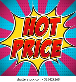 Comic book banner explosion with text Hot Price. Design for your banner flyer pop art discount promotion.