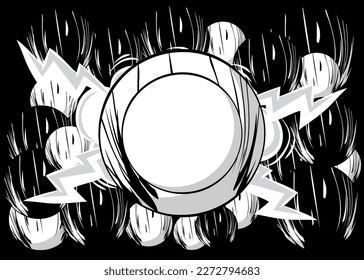 Comic book Black and white Advertising background. Comics Presentation poster with blank sphere for text. Abstract busy space, retro pop art style.