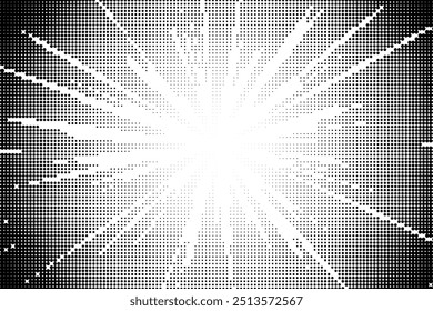 Fondo de líneas de velocidad de semitono blanco y negro de cómic.