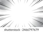 Comic book black and white radial lines background. Manga speed frame. Super hero action. Vector illustration.