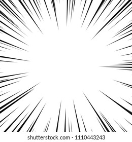 Comic book black and white radial lines background. Manga speed frame.Superhero action. Explosion vector illustration. Square stamp. 