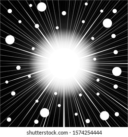 Comic book black and white radial lines background Manga graphic speed frame Superhero action Explosion vector illustration Square fight stamp Sun ray Star burst Spray paint Grunge dirty ink texture