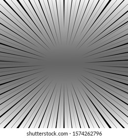 Comic book black and white radial lines background. Manga speed frame.Superhero action. Explosion vector illustration. Square stamp. 