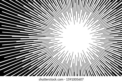 Comic book black and white radial lines background Manga or anime speed texture Superhero action frame Zoom effect Pop art gradient design Explosion vector illustration