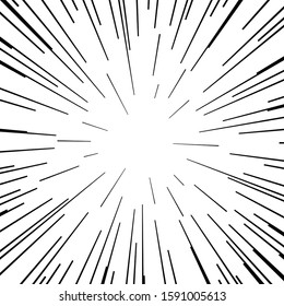 Comic book black and white radial lines background Manga or anime speed texture Superhero action frame Zoom effect Pop art gradient design Explosion vector illustration