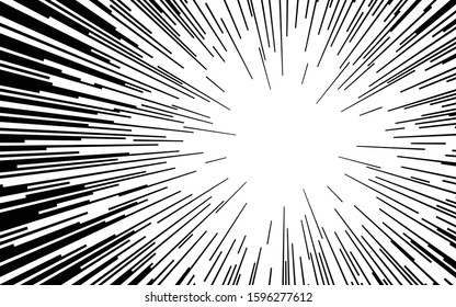 Comic Book Black And White Radial Lines Background Manga Or Anime Speed Texture Superhero Action Frame Zoom Effect Pop Art Gradient Design Explosion Vector Illustration