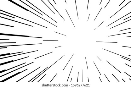 Comic book black and white radial lines background Manga or anime speed texture Superhero action frame Zoom effect Pop art gradient design Explosion vector illustration