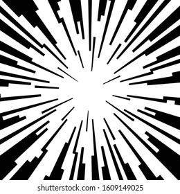 Comic Book Black And White Radial Lines Background Manga Or Anime Speed Texture Superhero Action Frame Zoom Effect Pop Art Gradient Design Explosion Vector Illustration