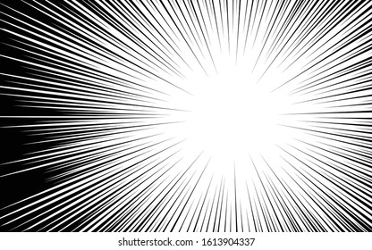 Comic Book Black And White Radial Lines Background Manga Or Anime Speed Texture Superhero Action Frame Zoom Effect Pop Art Gradient Design Explosion Vector Illustration