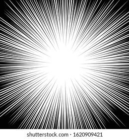 Comic Book Black And White Radial Lines Background Manga Or Anime Speed Texture Superhero Action Frame Zoom Effect Pop Art Gradient Design Explosion Vector Illustration