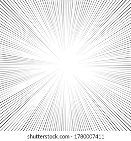 Comic book black and white radial lines background Manga or anime speed texture Superhero action frame Zoom effect Pop art gradient design Explosion vector illustration