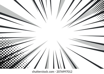 Fondo de líneas radiales en blanco y negro libro de historietas Manga o textura de velocidad de anime Marco de acción Superhéroe Efecto Zoom de diseño gradiente de arte pop Ilustración vectorial