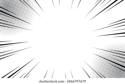 Comic book black and white radial lines background. Manga speed frame. Super hero action. Vector illustration.