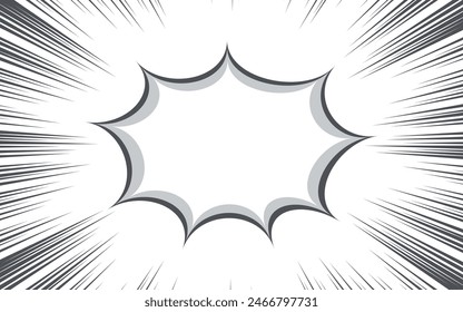 Comic book black and white radial lines background with speech bubbles. Manga speed frame. Super hero action. Vector illustration.