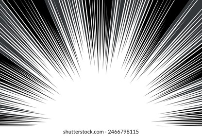 Comic book black and white radial lines background. Manga speed frame. Super hero action. Vector illustration.